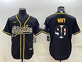 Men's Pittsburgh Steelers #90 TJ Watt Black Team Big Logo With Patch Cool Base Stitched Baseball Jersey,baseball caps,new era cap wholesale,wholesale hats